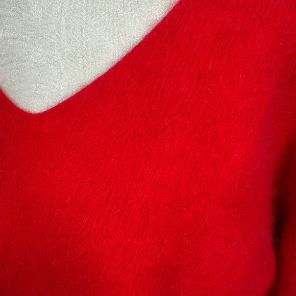 Vintage Charles Julian Red V-Neck Sweater S Lambswool Angora Blend Hong Kong - Picture 7 of 12
